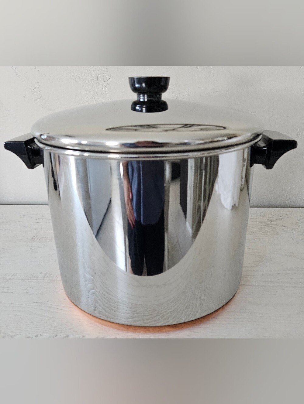 NOS Vtg Revere Ware 8 qt Covered Stockpot #1428 Copper Bottom Stainless New USA
